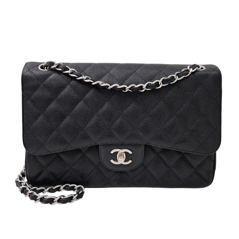 Chanel Caviar Leather Quilted Jumbo Double Classic Flap Black